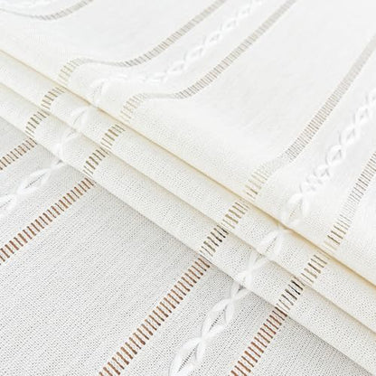 NEWISHER Rustic Farmhouse Embroidered Small Rectangle Tablecloth, Jacquard Striped Table Cloth Washable Fabric Dining Table Cover for Nightstand, Bedside Table, End Table (15x35 Inch) - color: Off White, size: 35" x 15" (Rectangular)