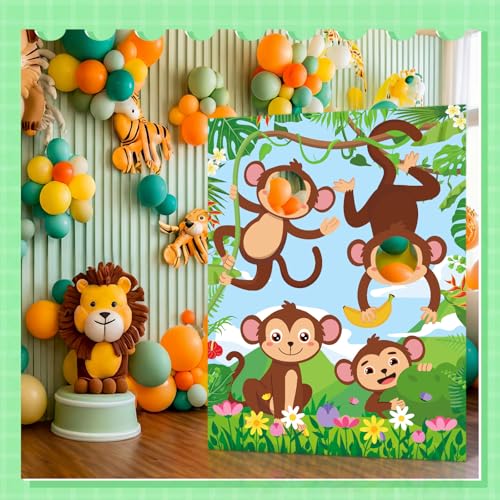 Capoda Large Monkeys Photo Props Backdrop Decorations Jungle Safari Monkey Selfie Frame Cardboard Decor Animal Print Photography Background for Birthday Baby Shower Party Supplies - style: Monkey