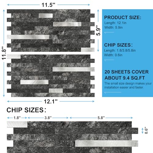 Peel and Stick Backsplash, 20-Sheet Peel and Stick Tiles 12.1" x 5.9" Stick on Backsplash PVC Wall Tile for Kitchen Fireplace