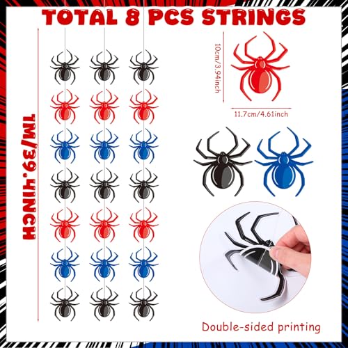 Xinnun Spider Party Decorations Hanging Banners Garland Red Blue Black Spider Banner Cutouts Ribbon Streamers for Birthday Baby Shower Party Decorations Supplies - style: Hero