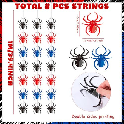 Xinnun Spider Party Decorations Hanging Banners Garland Red Blue Black Spider Banner Cutouts Ribbon Streamers for Birthday Baby Shower Party Decorations Supplies - style: Hero