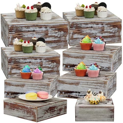 Barydat 8 Pcs Large 13.7" Wood Risers Display Stands Rustic Square Cupcake Stand Food Risers Stackable Display Box for Buffet Table Dessert Food Birthday Wedding Party(Vintage Brown) - color: Vintage Brown, size: Large
