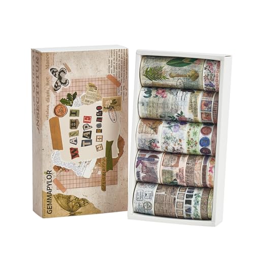 Vintage Washi Tape Set 24 Rolls, Decorative Masking Tape for Junk Journal, Scrapbooking Supplies, DIY Crafting Supplies - style: Vintage