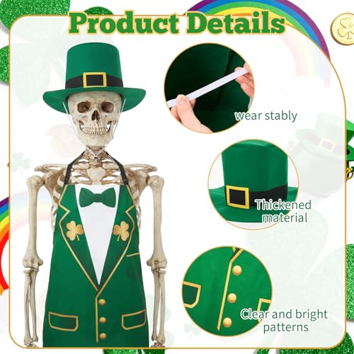 Mepase 12ft Skeleton Costume Accessories Set Oversize Hat and Apron Prop Giant Outdoor Indoor Yard Garden Lawn Decoration - style: St. Patrick's Day