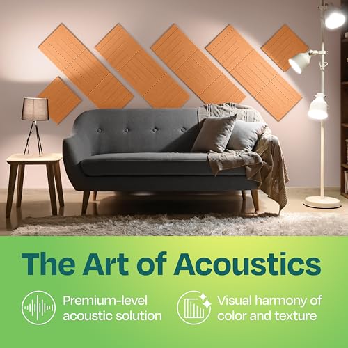 Acoustic Panels 12-Pack Soundproof Wall Panels 12"x12"x0.4" Decorative Sound Dampening for Your Home, Office, Studio, Bedroom & More with Unique LineWave Carving [70'S Orange] - color: 70'S Orange, size: LineWave 12 Pack