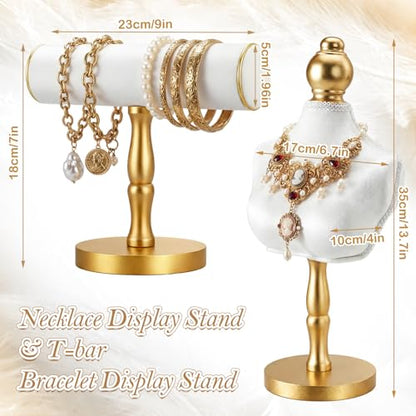AceOrbit 6 Pcs Jewelry Display Set, Velvet Jewelry Mannequin Display, T-bar Bracelet Holder, Earring and Ring Finger Stand