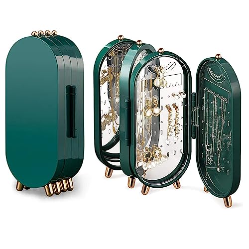 Tvoip Earring Organizer Stand，4-Layer Small Foldable Dustproof Jewelry Holder with 153 Holes For Women Earrings, Earring Backs, Necklaces,Display Jewelry Organizer (Green) - color: Green