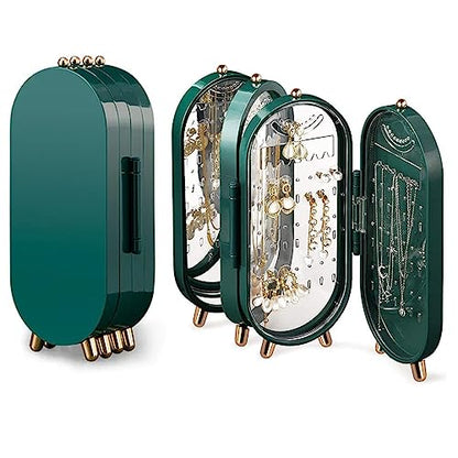 Tvoip Earring Organizer Stand，4-Layer Small Foldable Dustproof Jewelry Holder with 153 Holes For Women Earrings, Earring Backs, Necklaces,Display Jewelry Organizer (Green) - color: Green