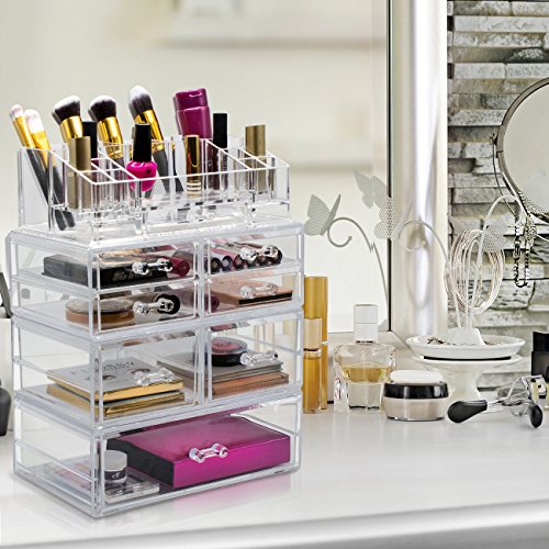 Sorbus Acrylic Cosmetics Makeup and Jewelry Storage Case Display Sets – Interlocking Drawers to Create Your Own Specially Designed Makeup Counter – Stackable and Interchangeable (Clear)