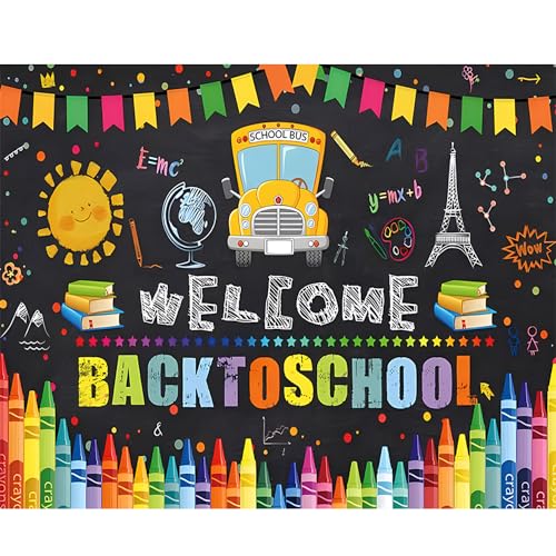 Welcome Back to School Backdrop 10x8ft Cartoon School Bus Photo Background for Photoshoot Fabric Photography Backdrop Online Teaching Background Teachers Students Photocall Backdrop - color: School Bus, size: 10x8ft