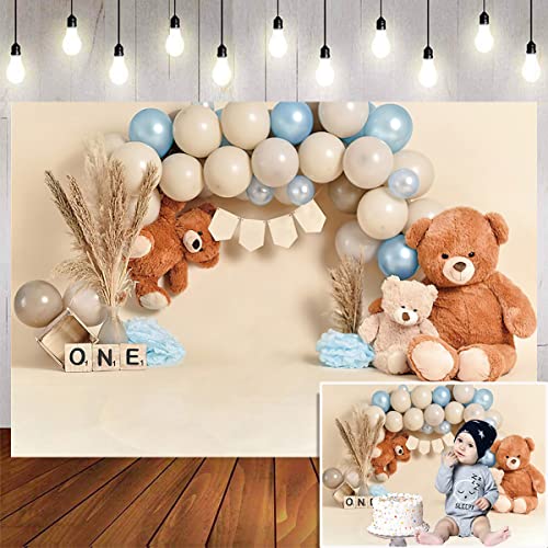 Bear Newbown 1st Birthday Cake Breakup Balloon Baby Backdrop Decoration Photo Studio Photocall 1st Birthday Party Banner Cake Smash Photo Prop,7x5ft - size: 7x5ft