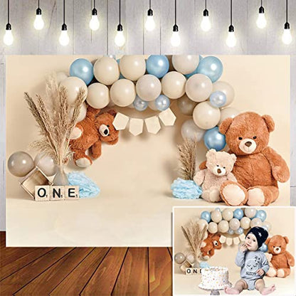 Bear Newbown 1st Birthday Cake Breakup Balloon Baby Backdrop Decoration Photo Studio Photocall 1st Birthday Party Banner Cake Smash Photo Prop,7x5ft - size: 7x5ft