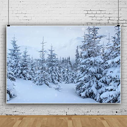 Winter Snow Scene Backdrop Winter Forest Snowy Wonderland Mountain Photography Background Snowfield Landscape Christmas Tree Photo Backdrop Kids Adults Photo Studio Props 15x8ft - size: 15x8ft
