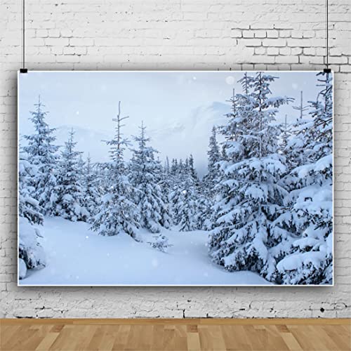 Winter Snow Scene Backdrop Winter Forest Snowy Wonderland Mountain Photography Background Snowfield Landscape Christmas Tree Photo Backdrop Kids Adults Photo Studio Props 15x8ft - size: 15x8ft