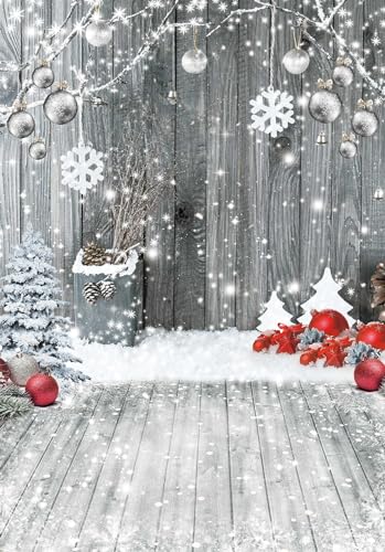 5x7ft Red Christmas Backdrop for Photography Winter White Snowflake Wood Wall Background Party Supplies Wood Floor Banner Decoration for Kids Portrait Photo Studio Booth - color: Red, size: 5'x7'