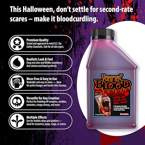 Kangaroo Halloween Fake Blood for Clothes - Liquid Washable Fake Red Fluid for Zombie Vampire Costumes Accessories Cosplay Adults and Kids Theatrical Fake Blood – Safe, Non-Toxic Halloween Makeup Prop