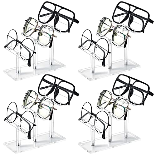 Sintuff 4 Pcs 3 Tier Acrylic Sunglasses Rack, Eyeglasses Stand, Sunglass Holder, Glasses Clear Eyewear Organizer Holder Display Risers for 3 Glasses Frame Shop Home Storage - color: Clear, style: 3 Tier