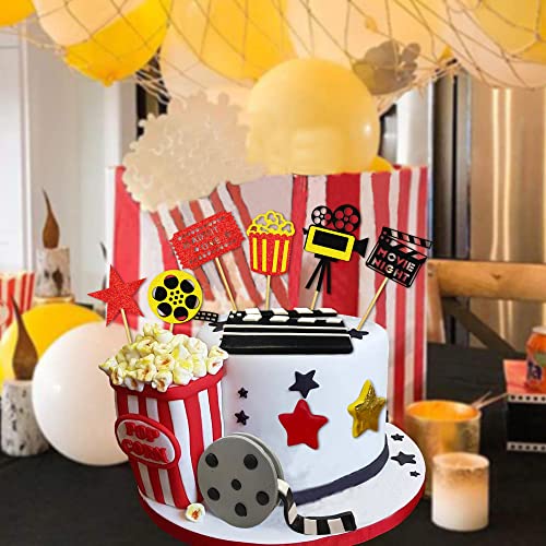 12 PCS Cake Topper Glitter Cupcake Toppers Picks Movie Night Birthday Party Decoration for Movie Theme Birthday Party Baby Shower Supplies