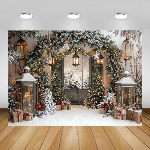 AIBIIN 7x5ft Winter Christmas Photography Backdrop Snowy Lantern Arch with Christmas Trees and Lights for Holiday Portraits, Christmas Partiesand New Year’s Celebrations - color: White, size: 7x5ft