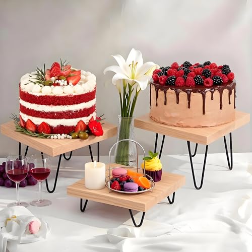 3 Pcs Buffet Risers, Wood Square Food Riser Dessert Table Display Stand Set for Party Wood Cupcake Stands Nesting Table for Home Decor (Square, natural) - color: Square, natural