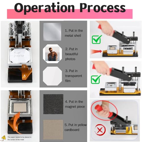 2X2 inch Square Refrigerator Photo Magnet Maker Machine, DIY Custom Badge Maker with Picture Cutter+200 Sets of Supplies +100 Sheets of Photo Paper