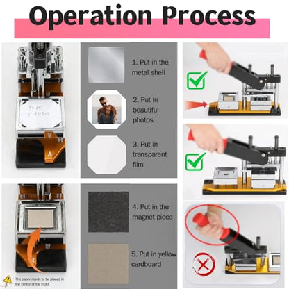 2X2 inch Square Refrigerator Photo Magnet Maker Machine, DIY Custom Badge Maker with Picture Cutter+200 Sets of Supplies +100 Sheets of Photo Paper