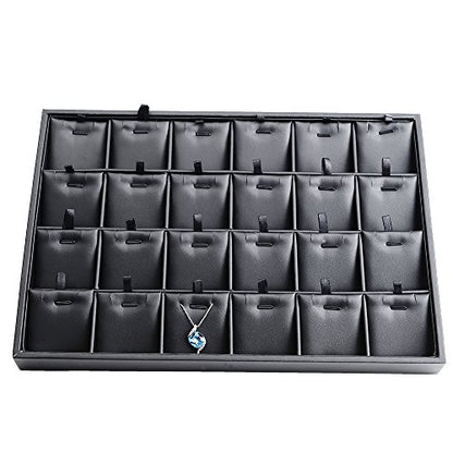 Black PU Leather Jewelry Display Tray 24 Grids Pendant Earrings Necklace Organizer Display Showcase Jewelry Storage Tray - style: Necklace Tray