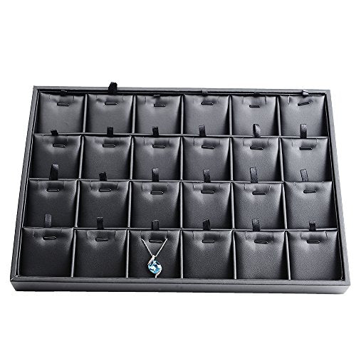 Black PU Leather Jewelry Display Tray 24 Grids Pendant Earrings Necklace Organizer Display Showcase Jewelry Storage Tray - style: Necklace Tray