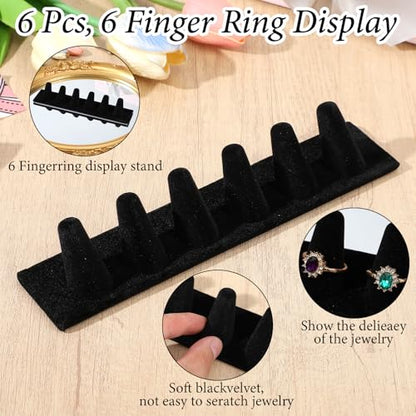 Hpmjz 6 Pcs 6 Finger Ring Holder Black Velvet Ring Display Stand Jewelry Storage Organizer Rings Display Stand for Selling Retail Stores Exhibitions Home Drawer