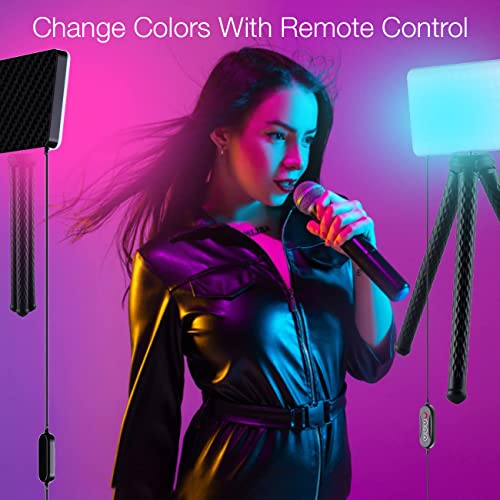 Fugetek RGB LED Video Light with Flexible Desktop Tripod, 77 RGB Beads, Wired Controller, USB Powered, Portable, 3200k-6500k, Streaming, TIK Tok, Photography