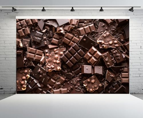 12ftx10ft Chocolate Backdrop for Photography Sweet Chocolate Bar and Chunks Dessert Background Candyland Baking Chocolate Themed Party Decor Birthday Banner Children Photo Shoot Props - size: 12x10ft