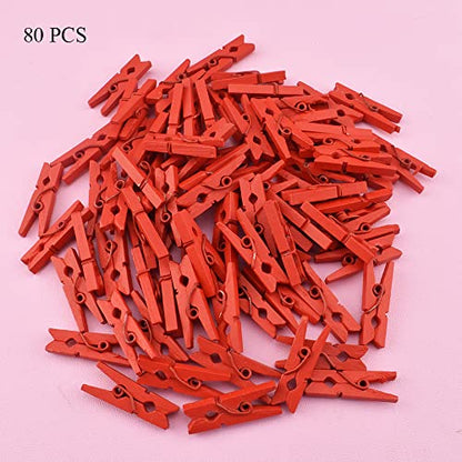 HAHIYO Red Wooden Clothes Pins Clothespins Mini Aviod Fall Apart 1 Inches Length 80 Pack Strong Springs No Rust No Discoloration for Laundry Bathroom DIY Craft Photos Food Opened Bags - size: Red 1 inches 80 Pack