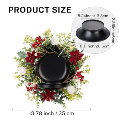 MOYEE Candle Holder Centerpieces for Tables,Candle Ring,Wreaths, Black Metal Candle Stick Paired Artificial Flowers 14 in Versatile Dining Table Centrepiece - color: White Ball Wreath