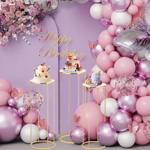 Bonastella Cylinder Stands for Party, 3PCS Cylinder Pedestal Stand, Cilindros Para Fiestas Cake Table Stand for Parties Metal Plant Stand Cylinder Tables for Parties Round Cylinder Stands for Party