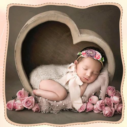 Buryeah 7 Pcs Baby Photoshoot Props Wrap Kit Includes 3 Pcs 66.9 x 35.4'' Newborn Photography Props 4 Pcs Baby Flower Headband Photo Supplies for Boy Girl Infant Toddler