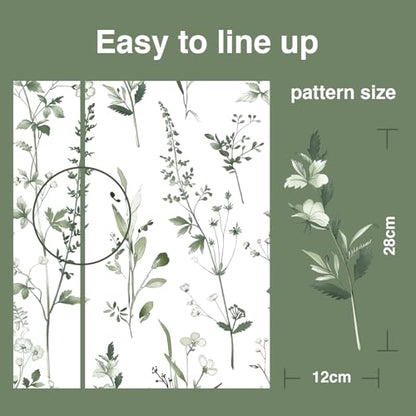 Peel and Stick Wallpaper Green Leaves Wall Paper White Boho Contact Paper 17.3"×78.7" Left Self-Adhesive Removable for Bedroom Leaf Waterproof Shelf Liner Decal Vinyl Roll - color: Green, size: 17.3" x 78.7"