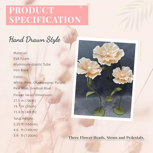 Giant Flowers For Backdrop 5.58ft Huge EVA Artificial Flowers, Wedding Decorations For Reception Artificial Spring Flowers Outdoor Party Decor Shop Window Flower Display Home Decor (3P*Champagne) - color: 3p*champagne