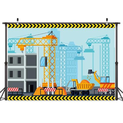 Construction Theme Birthday Photo Backdrop Kids Party Photography Backdrop Dump Truck Excavator Construction Backdrop 8X6FT - color: Construction-2, size: 8X6FT