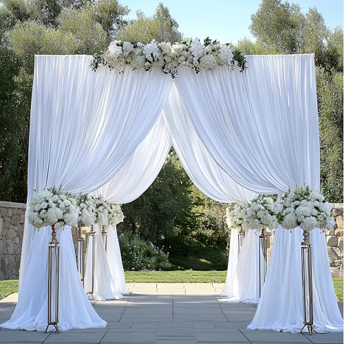 40FTx12FT White Wrinkle-Free Wedding Backdrop Curtain -Silky Washable White Polyester Drapes for Baby Showers, Birthday Parties, Photography, and Wedding Receptions-8 Panels 5FTx12FT - color: White, size: W5' X H12'(8 Panels)