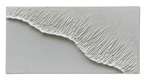 NANKAI Art Hand-Painted White Wave Texture Abstract Art Contemporary Minimalist Canvas Oil Painting, Home Living Room Corridor Wall Decoration Art, 24x48 inches - color: Nkhb346