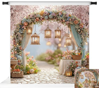 Kate Easter Photography Backdrops Arch Spring Flowers Colorful Eggs Party Banner Photo Props, 8x8ft - size: 8x8ft
