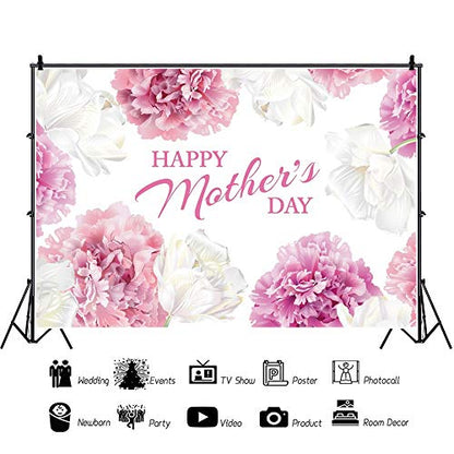 Leowefowa Happy Mother's Day Backdrop for Photography 10x8ft Vinyl Elegant White Pink Flowers Paintings Background Togetherness Photo Shoot Party Banner Wallpaper Studio Props