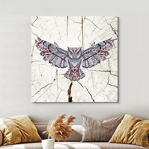 wall26 Canvas Print Wall Art Wood Ring Effect Tribal Pattern Owl Animals Wildlife Wood Panels Modern Art Farmhouse/Country Expressive Multicolor Warm for Living Room, Bedroom, Office - 12"x12" - color: Artwork - 21, size: 12"L x 12"W