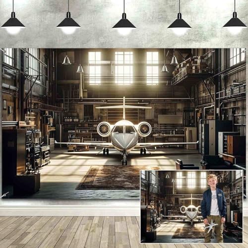 Airplane Photography Backdrop Vintage Warehouse Background Garage Mechanic Tools Backdrop for Kid Boys Airplane Theme Birthday Party Decoration Photo Studio Booth Props 8X6ft - color: Multi4, size: 8X6ft