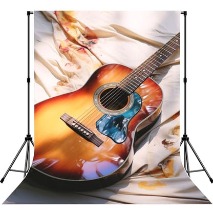 Watercolor Acoustic Guitar Backdrop Background for Photography 5x7ft Photobooth Professional Photo Backdrop Curtains Video Photography Studio Photo Backgrounds Banner Booth Background Screen Parties - color: Watercolor Acoustic Guitar
