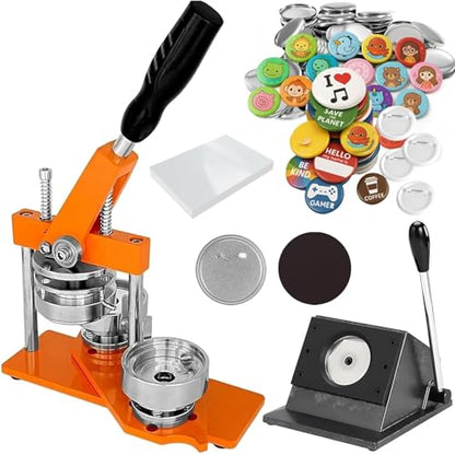 Magnet Maker Machine, Round Badge Pin Button Presser with Paper Cutter + 100 Sets Magnets Making Supplies + 100 Sets Badge Making Supplies + 100pcs Photo Paper 1.73x1.73in/44x44mm - size: 1.73x1.73in/44x44mm
