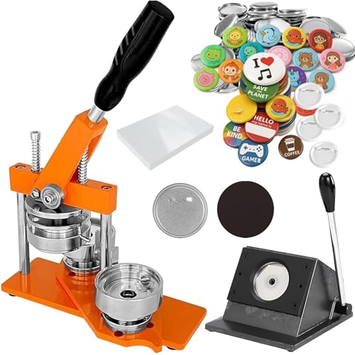 Magnet Maker Machine, Round Badge Pin Button Presser with Paper Cutter + 100 Sets Magnets Making Supplies + 100 Sets Badge Making Supplies + 100pcs Photo Paper 1.73x1.73in/44x44mm - size: 1.73x1.73in/44x44mm