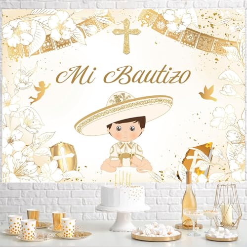 Withu Gold Mi Bautizo Backdrop for Boy Pigeon Holy Bible Cross First Communion Photo Shoot Kids Religious Christian Ceremony Photography Background Newborn Baby Shower Banner 8x6ft - size: 8x6ft