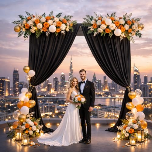 20x10 FT Black Wedding Backdrop Curtain, Fabric Backdrop Thick Polyester Drapes, Wrinkle Free Photography Background for Party, Event, 4 Panels 5x10 FT - size: 20FT(W) x 10FT(H)
