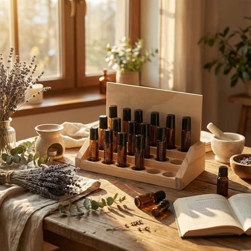 AceOrbit 3 Tier Wooden Essential Oil Organizer with Detachable DIY Board 5-20ml 18 Slots Essential Oils Racks Display Stand Roller Bottle Display Tabletop Storage for Nail Polish Fragrance Container